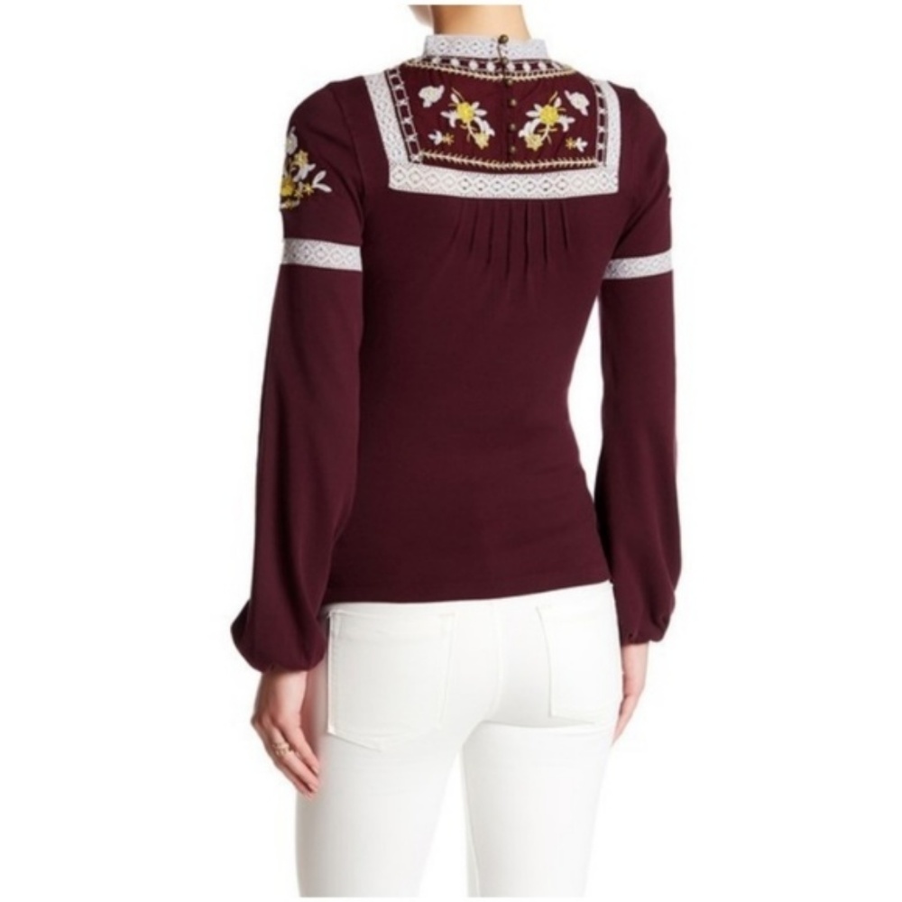 ๐ซ Sold ๐ซ FREE PEOPLE Mock Neck Burgundy Top - Picture 2 of 5